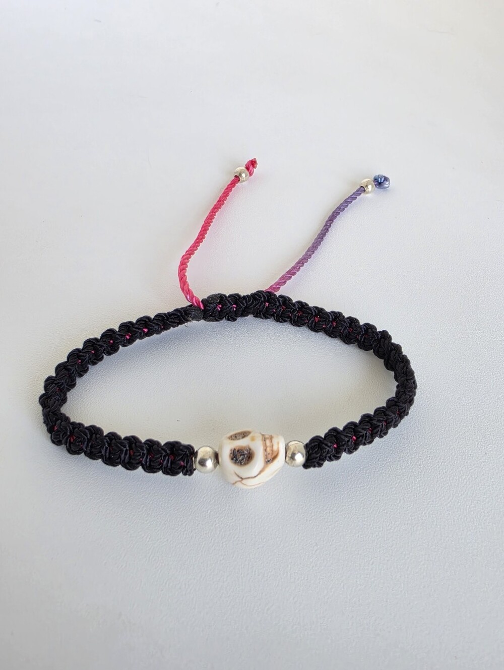 Handmade Black Macrame Skull Bracelet Adjustable Gothic Boho Unisex